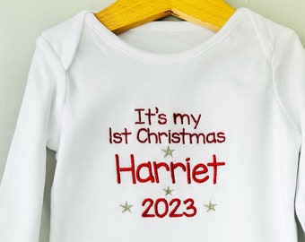 Personalised Babies 1st Christmas Vest- Embroidered Bodysuit Gift