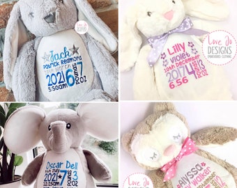 Personalised teddy bear, embroidered bears, personalised baby gift, christening or new baby gift, birth stats, any text embroidered, teddy