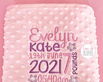 Personalised Pink Bubble Blanket - Embroidered Baby Girls Blankie - Full details - Embroidered Gift