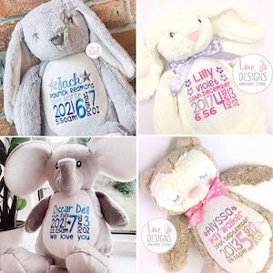 Large Personalised teddy bears, embroidered bears, personalised baby gift, christening or new baby gift, birth stats, any text embroidered image 8