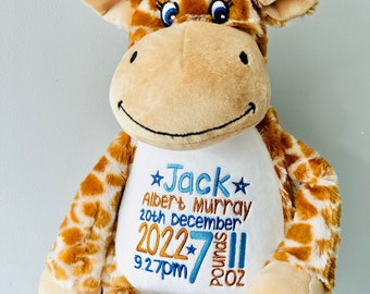 Giraffe  Personalised Bear - Embroidered Teddy Bear Gift - New Baby Gift Present