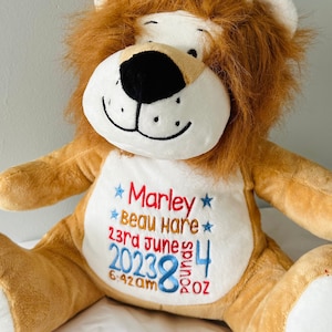 Embroidered Lion Bear - Personalised Lion Teddy - Baby Birthday Gift