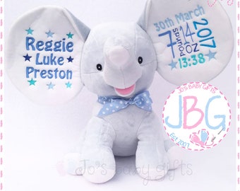 Teddy Bear Gift Personalised Cubbie Dumble Elephant New Baby Lemon