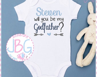 PERSONALISED Will You Be My GODPARENTS Christening New Baby Bodysuit//Grow//Vest