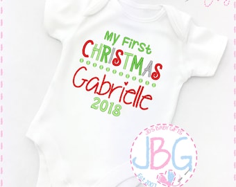Personalised Embroidered SANTA APPLIQUE 1ST CHRISTMAS BABY BIB GROW VEST TSHIRT