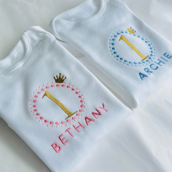 Personalised 1st Birthday Outfit Vest - Embroidered Bodysuit - First Birthday Clothing - Crown Design - Boy Girl Gift