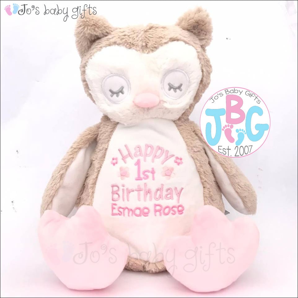 Personalised Owl Teddy Bear Gift newborn christening Birthday Keepsake Gift 