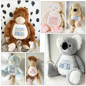 Large Personalised teddy bears, embroidered bears, personalised baby gift, christening or new baby gift, birth stats, any text embroidered