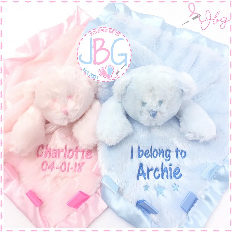 Personalised baby comforter blanket newborn gift baby name mumbles comforter