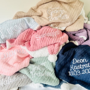 Personalised Cable Knit Blanket - Embroidered baby blanket - Boy or Girl Baby Gift