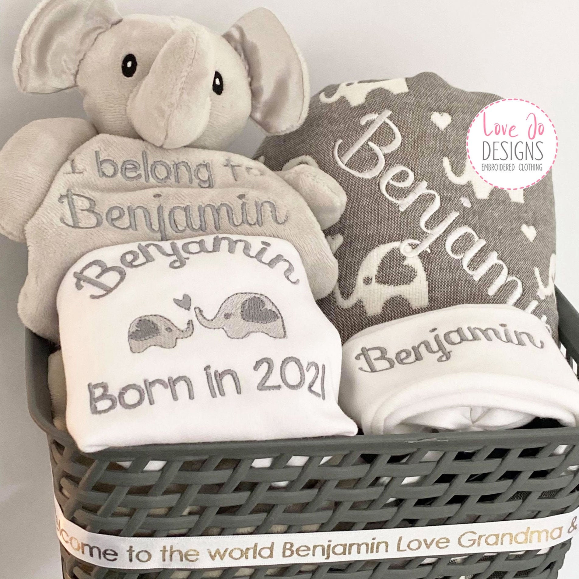 Personalised Baby Elephant Hamper Gift Set Blanket Etsy
