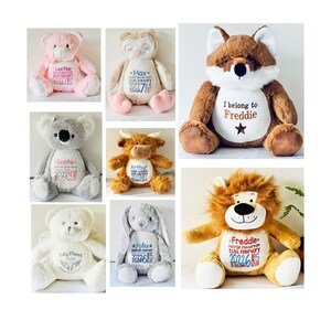 Large Personalised teddy bears, embroidered bears, personalised baby gift, christening or new baby gift, birth stats, any text embroidered image 4