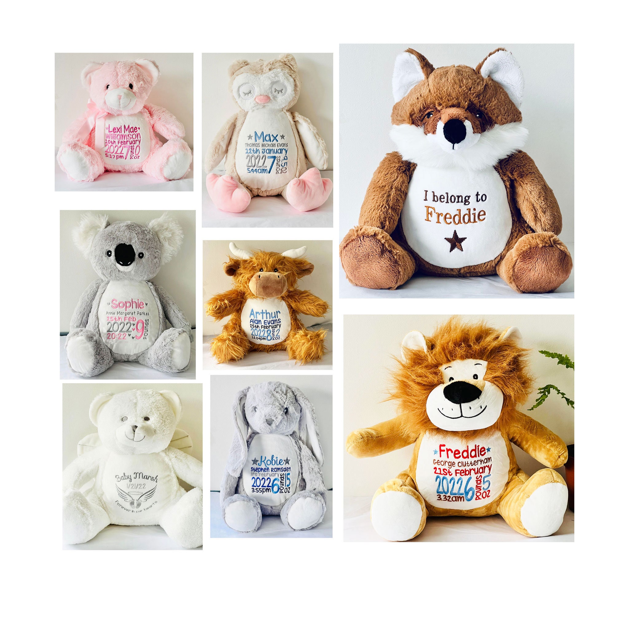 Personalised mumbles teddy bear embroidered with name birth details or message 