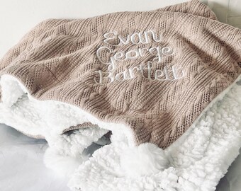 EMBROIDERED CABLE KNIT Coffee Blanket - Personalised baby blanket - Girls Baby Gift