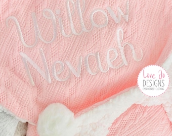 EMBROIDERED CABLE KNIT Baby Pink Blanket - Personalised baby blanket - Girls Baby Gift