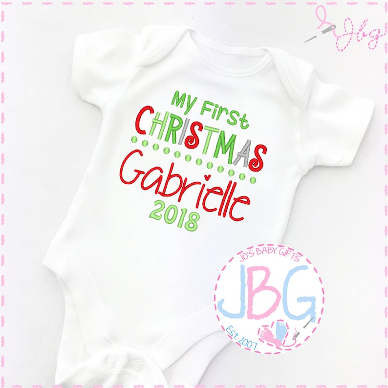 First christmas Design Personalised Baby Christmas vest onsie Embroidered with any name