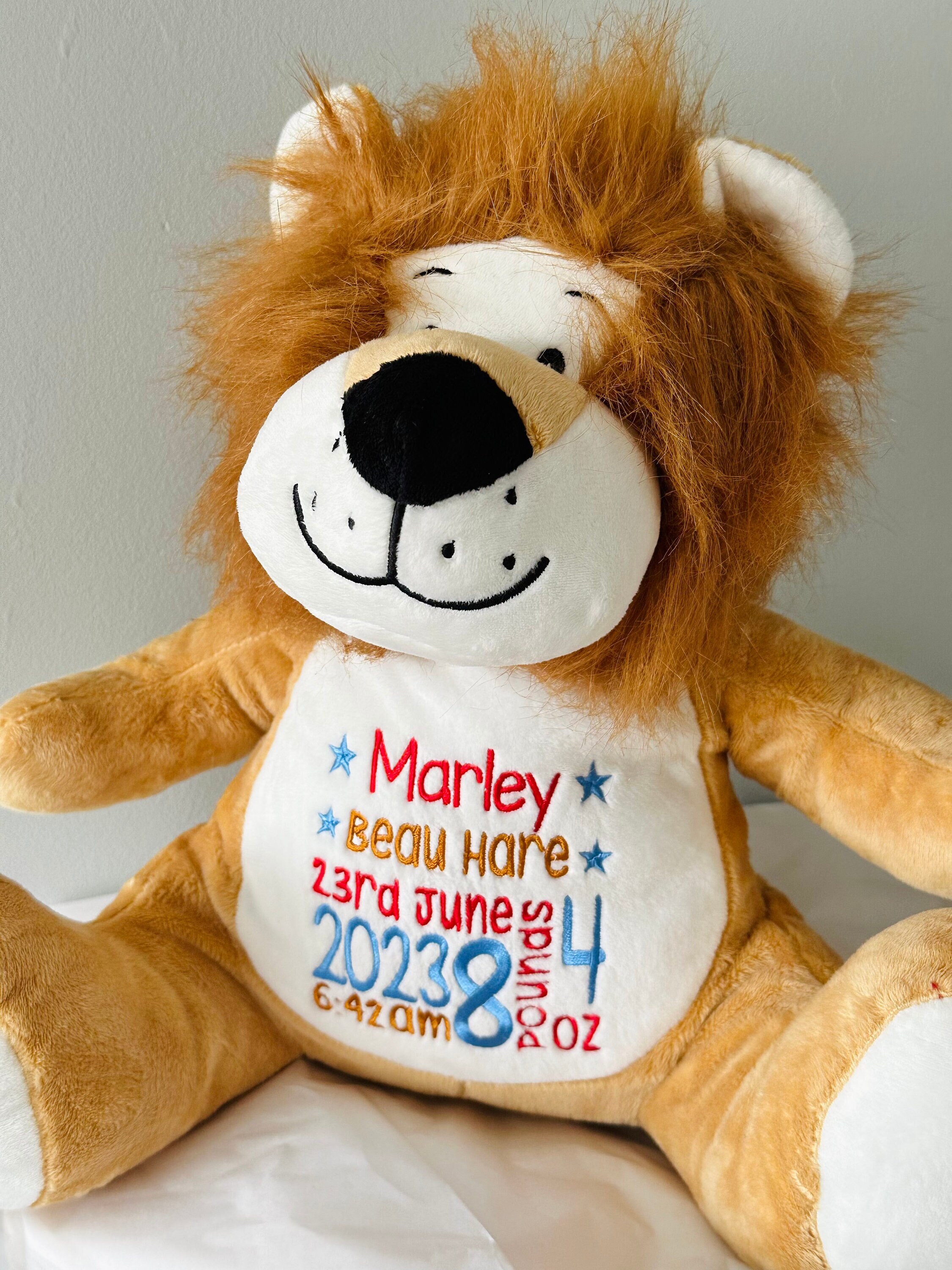 Embroidered Lion Bear Personalised Lion Teddy Baby Birthday Gift