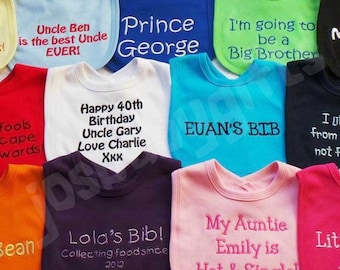 Personalised Baby Bib, Embroidered Bibs, Lots of Colours to choose from