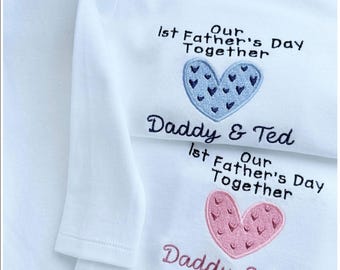 Personalised 1st Father's Day Embroidered Baby Vest, Heart Design, Gift , Baby Onsie Clothing