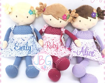 Personalised Rag Doll - Beautiful Quality Rag doll - Embroidered baby girls gift - Birthday or new baby gift
