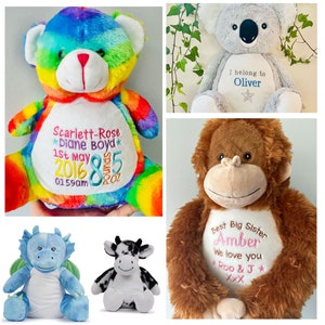 Large Personalised teddy bears, embroidered bears, personalised baby gift, christening or new baby gift, birth stats, any text embroidered image 3