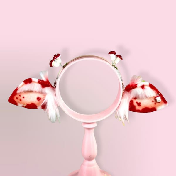 Premade Micro mooshroom cow luxury faux fur animal ears headband cosplay
