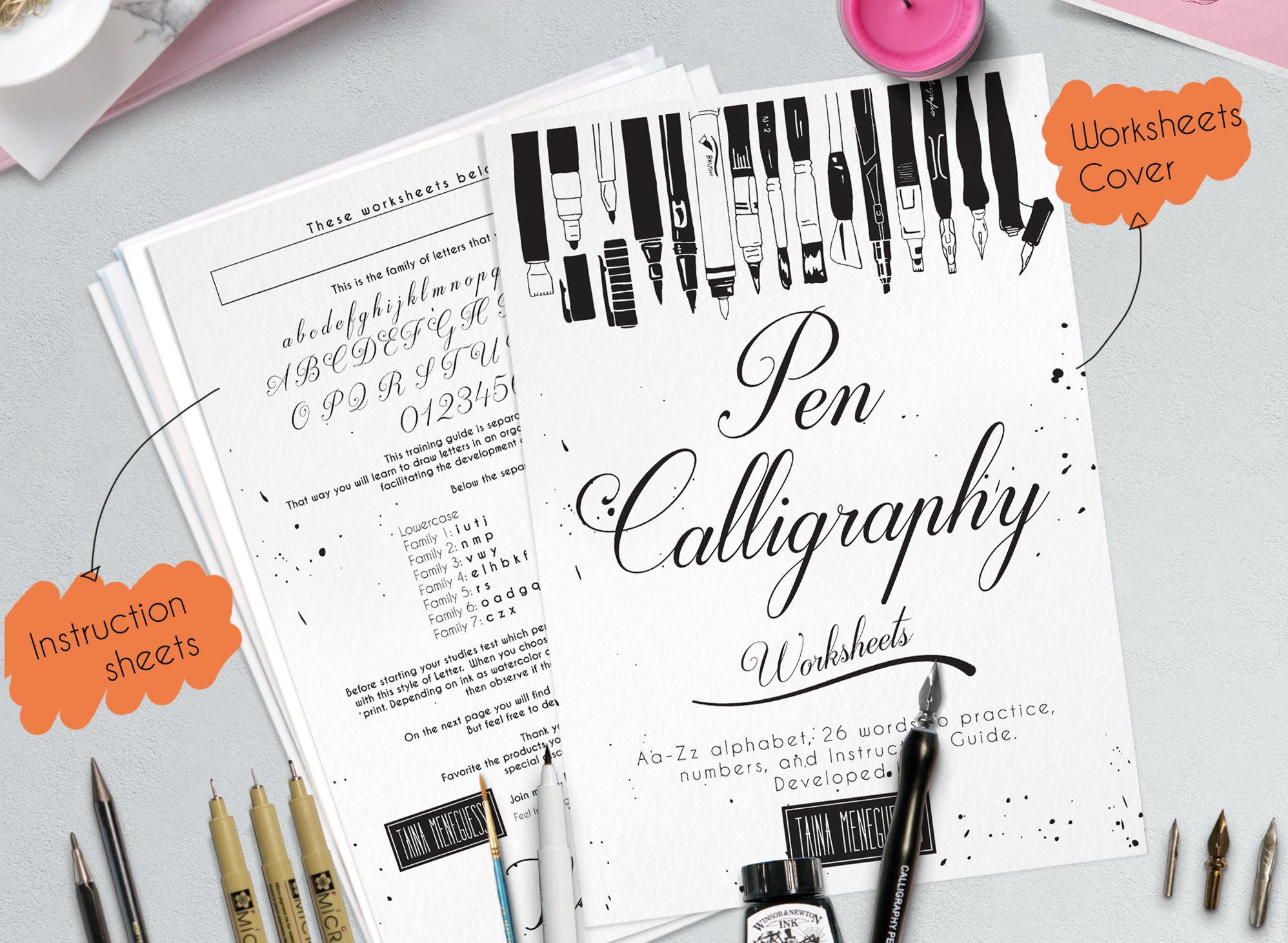 Pen Calligraphy Printable Worksheets for Beginners a Complete - Etsy