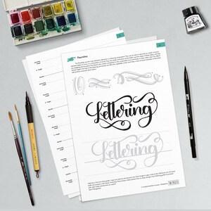 Learn brush lettering with a complete practice guide, instructions, step by step and extra bonus. Printable worksheets Style I Bouncing image 8
