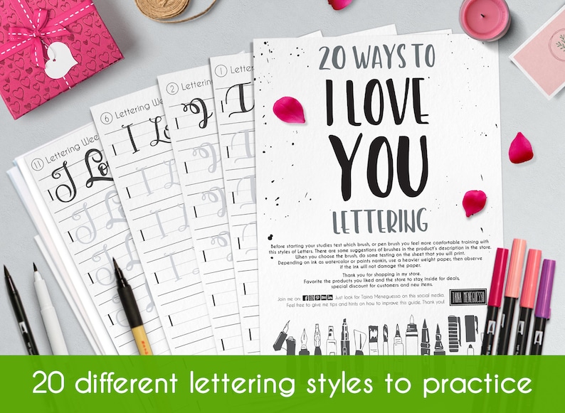 Hand Lettering 20 ways to write I LOVE YOU Printable | Etsy