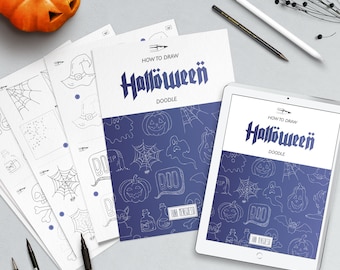 How to draw doodles, Halloween theme, printable worksheet, Procreate file for iPad, bullet journal, planners, cards and more