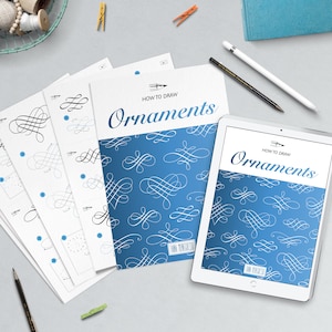 Dessinez des ornements avec des instructions et des feuilles de travail étape par étape, des fichiers pour l'impression et un iPad.