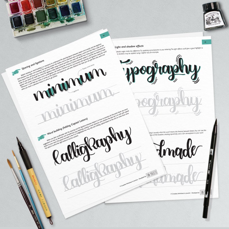 Learn brush lettering with a complete practice guide, instructions, step by step and extra bonus. Printable worksheets Style I Bouncing image 7