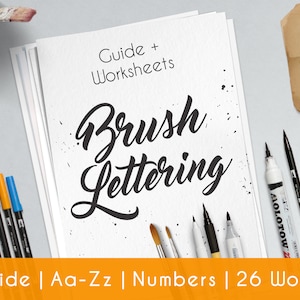 Brush Hand Lettering - 33 páginas com guia de instrução para imprimir e aprender | B5