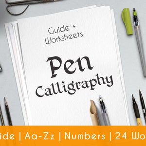 Caligrafia Ponta de Pen quadrada (flat pen) - Folhas de prática 33 páginas com guia de instrução | P5