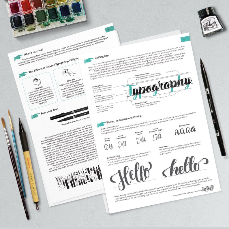 Learn brush lettering with a complete practice guide, instructions, step by step and extra bonus. Printable worksheets Style I Bouncing image 4