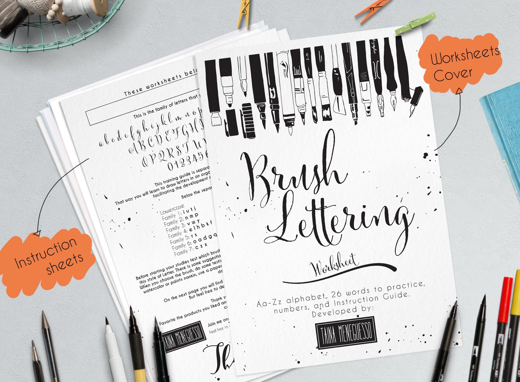 Brush Hand Lettering Printable worksheets complete modern | Etsy