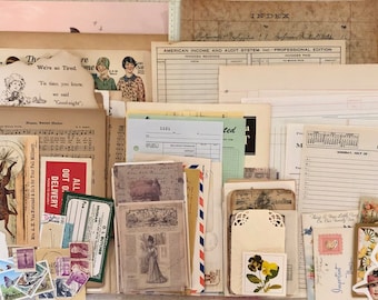 Pacote de Papel Vintage para Efêmeros - Papel Vintage para Diário de Sucata - Materiais para Técnicas Mistas - Papel para Artesanato