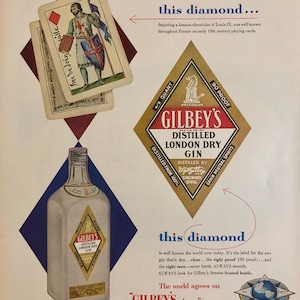 Gilbey's Distilled London Dry Gin 1954 Stampa annuncio 41254