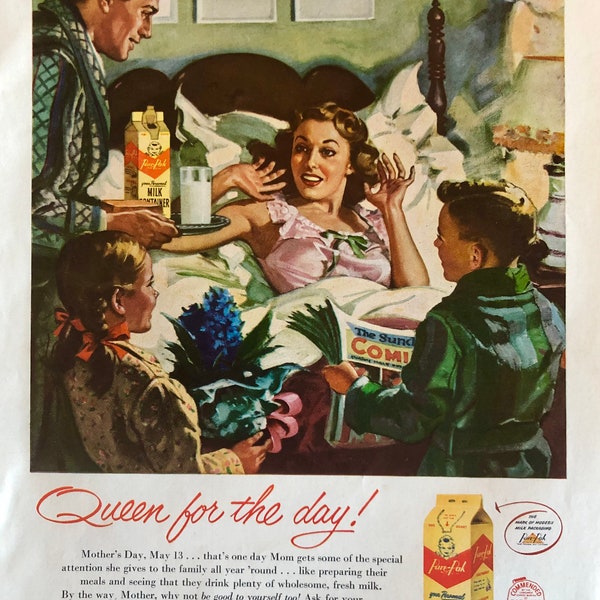 Vintage 1951 Milk Print Ad - Pure-Pak Milk Container Ad - Vintage Mothers Day Print Ad