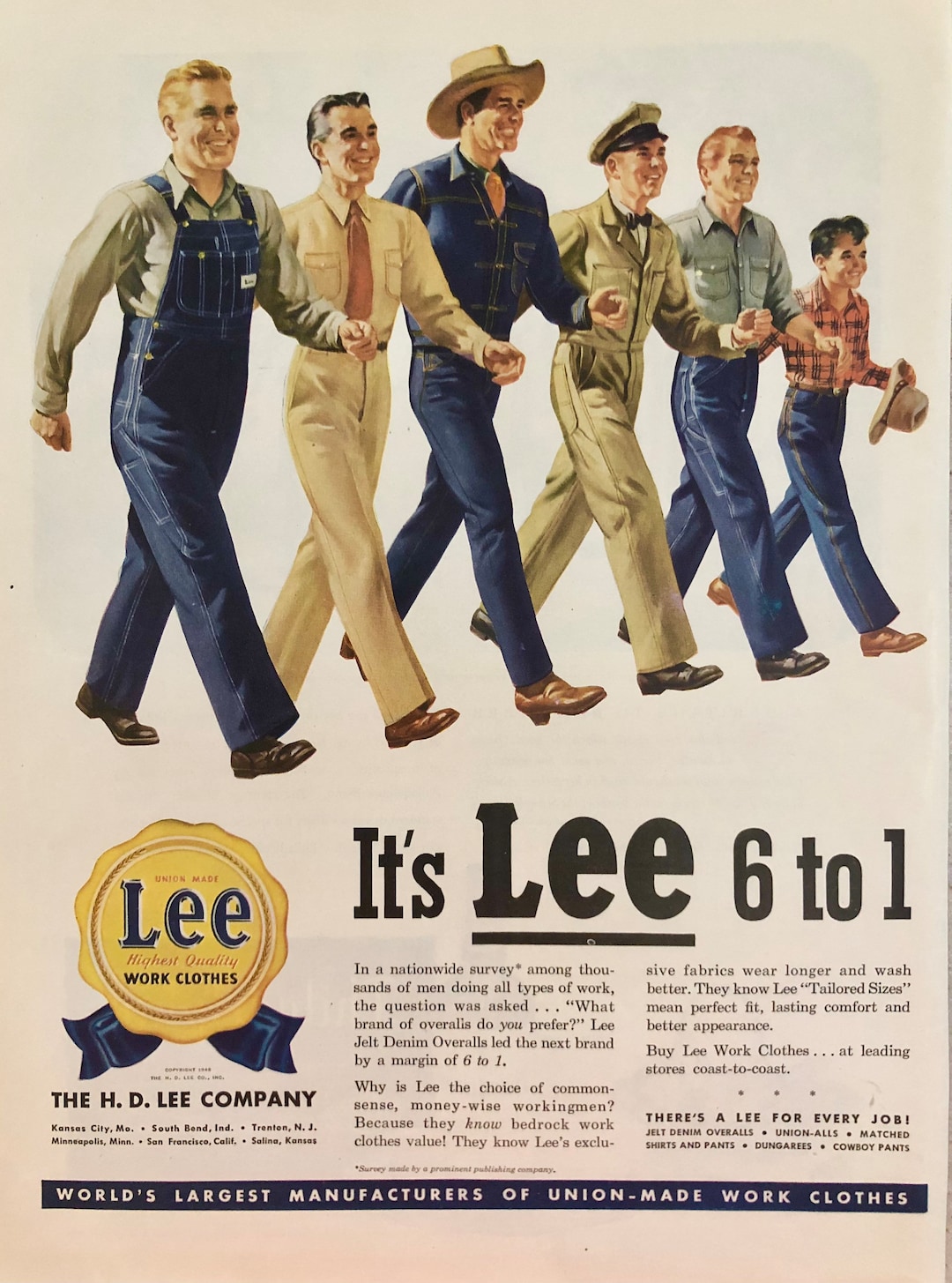Lee Jeans 1946 Print Ad Vintage Lee Work Clothes 102846 - Etsy