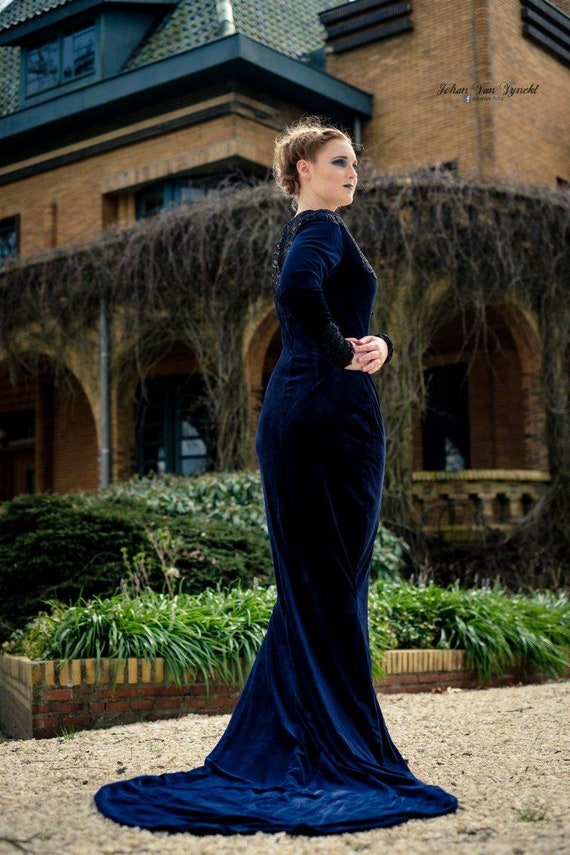 blue velvet mermaid dress