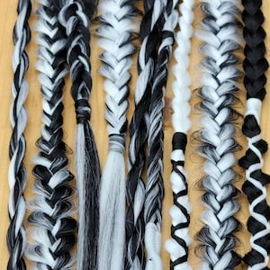 Black Grey White Braid Extensions | 5 Accent Set | Autumn | Spooky | Halloween | Festival Rave Braids | Extensions