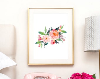 Floral print, Floral wall art, 8x10", Nature art print, Watercolor flower printable, printable floral art, Floral nurseyr art, home decor