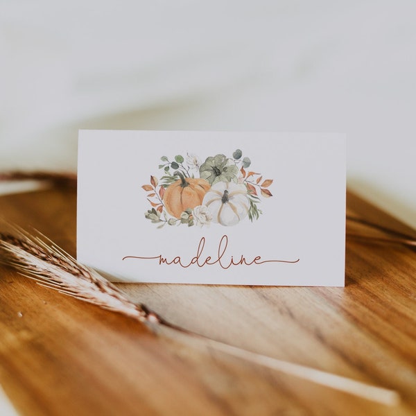 Pumpkin Place Cards Template, Fall Place Card Printable, Thanksgiving Name Cards, Editable Template, Thanksgiving Table Decor, Meal Choice