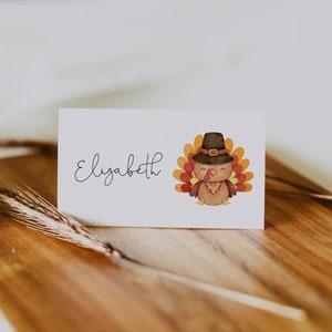 Turkey Place Cards Template, Thanksgiving Place Card Printable, Cute Turkey Name Cards, Editable Template, Thanksgiving Table Decor