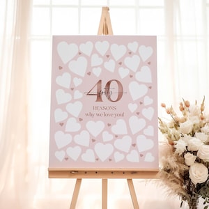 40 Gründe, warum wir dich lieben druckbare, rosa 40. Geburtstag Schilder, Geburtstags-Andenken Poster, Erinnerungen Poster, 40 Jahre Signature Board, 40 Jahre für Frauen