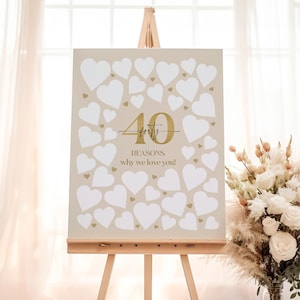 40 Reasons We Love You Printable, Gold 40th Birthday Signs, Birthday Keepsake Poster, Memories Poster, 40th Signature Board, 40th For Women