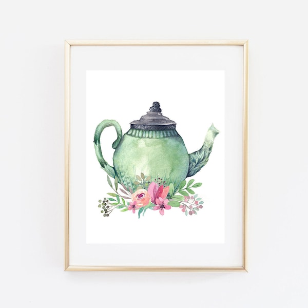 Kitchen Teapot Watercolor Art Print Printable Tea Poster Teapot Watercolor Painting Teapot Poster Kitchen Decor Home Decor Housewarming Gift