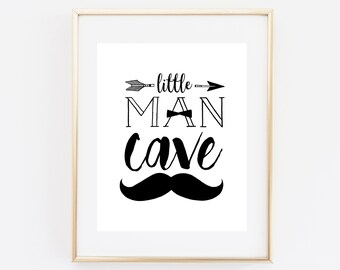 Little man cave, baby boy nursery, nursery decor, baby shower gift, boys room decor, minimalist art, black and white nursery art, man cave