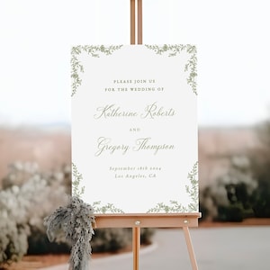 Elegant Green Welcome Sign, Delicate Floral Wedding Welcome Template, Minimalist Wedding Sign Printable, Vintage Sage Welcome Sign, Victoria